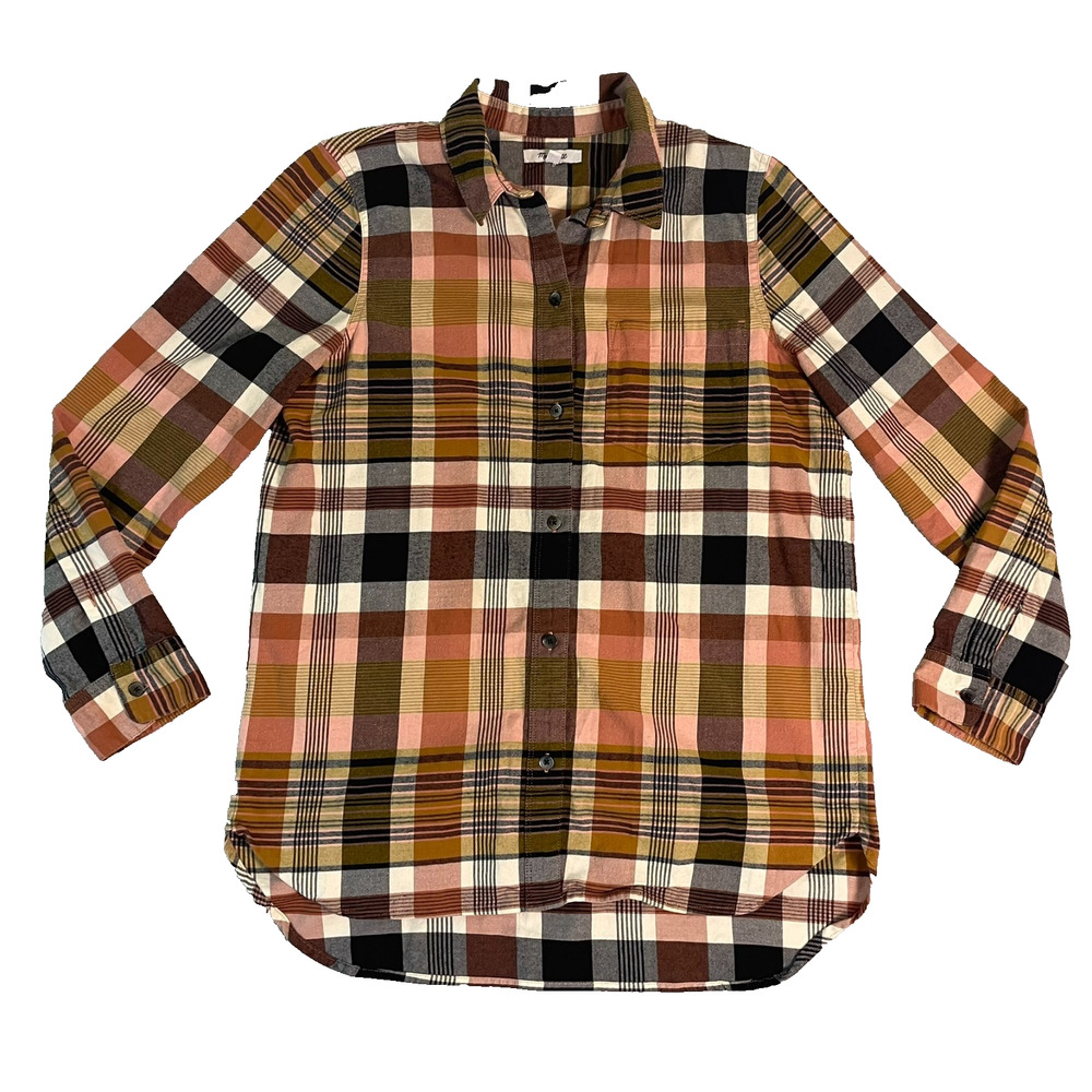 Madewell Plaid Button Down Shirt Womens M Orange Flannel Boyfriend Casual